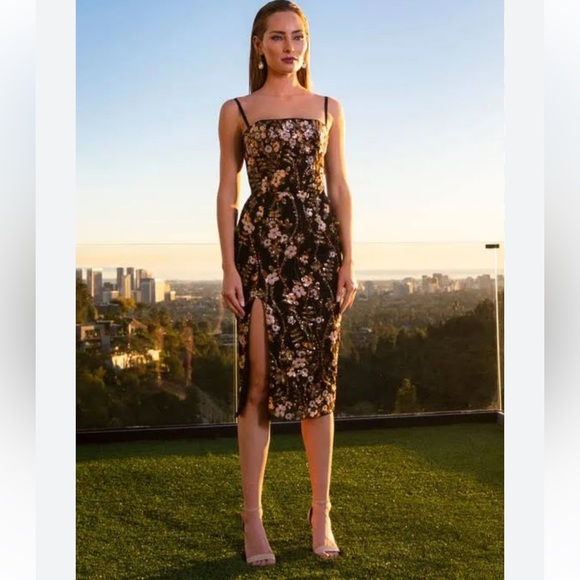 Floral Black Midi Dress - Picture 1 of 7